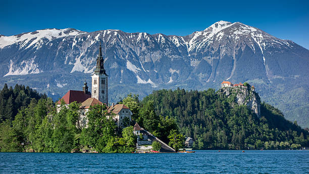 istock Lake Bled with Church and Castle 519454741