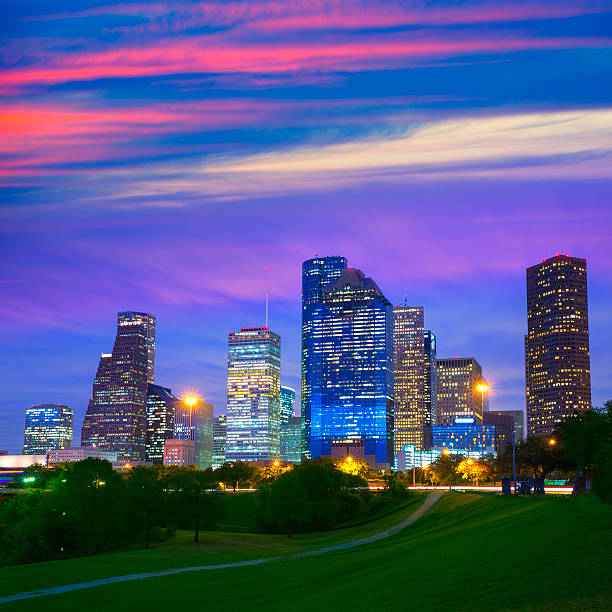 istock Houston Texas modern skyline at sunset twilight from park 519454901