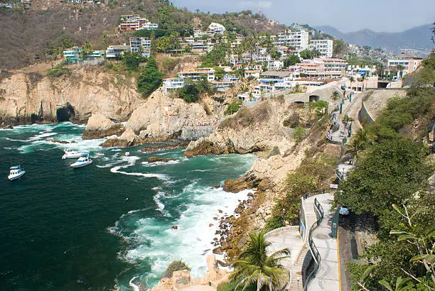 Coastal views of the Cliffs of Acapulco, Mexico. This is the area famous for the cliff divers