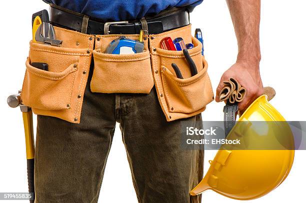 Construction Carpenter Contractor Isolated Isolated On White Background Background Stock Photo - Download Image Now