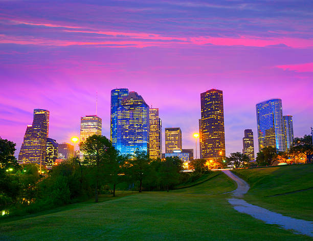 istock Houston Texas modern skyline at sunset twilight from park 519457019