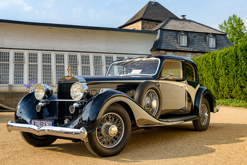 Jüchen, Germany - August 1, 2014: 1935 Hispano Suiza K6 VanVooren classic car on display during the 2014 Classic Days event at Schloss Dyck