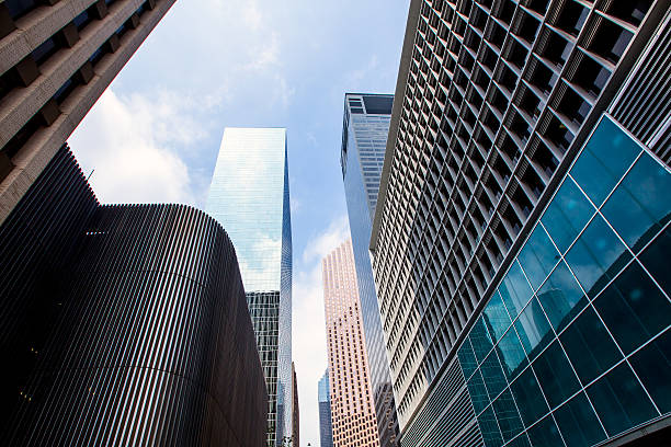 istock Houston downtown skyscrapers disctict blue sky mirror 519460171