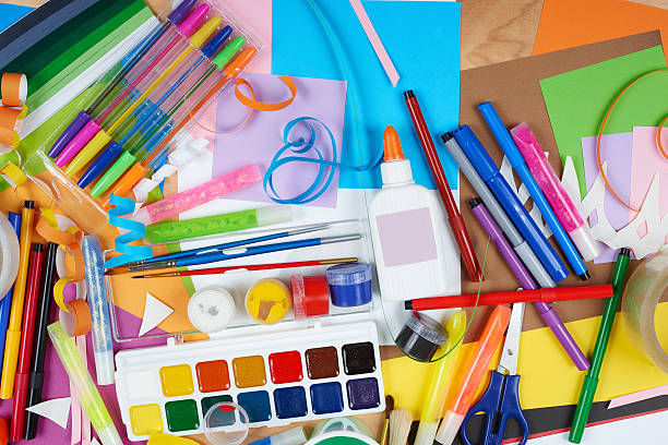 istock artwork workplace with creative accessories, art tools for painting 519463866
