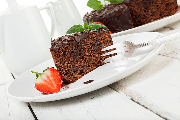istock Piece of chocolate cake on a plate, tilted view 519463922