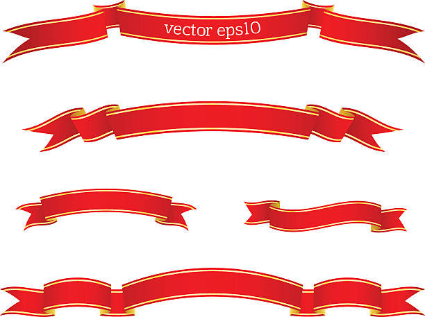 istock Set of red ribbon banners with gold stripes. Vector illustration 519464890