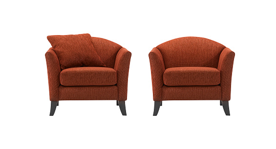 Armchair, with and without pillow, isolated on white background.