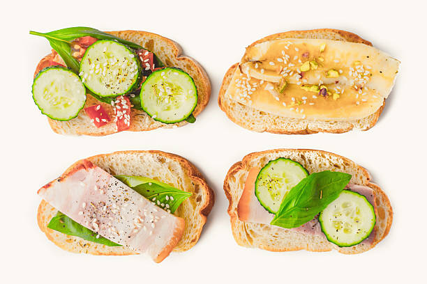 istock Different tartines on the white background top view 519467588