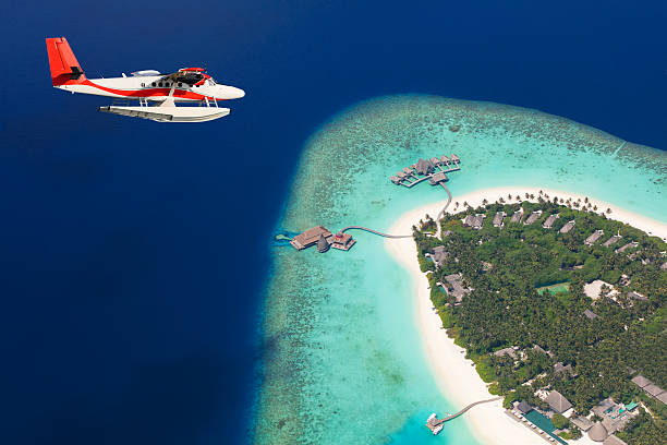 istock Sea plane flying above Maldives islands 519469510