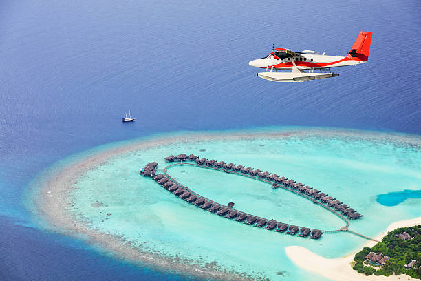 istock Sea plane flying above Maldives islands 519469822