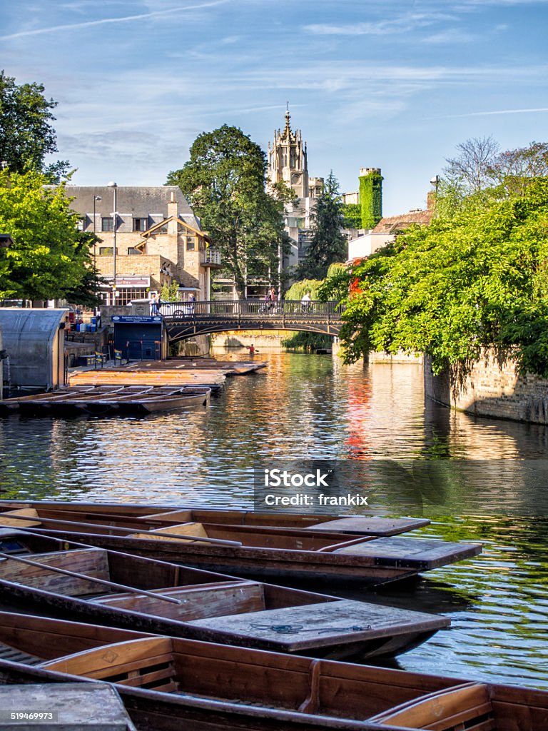 Punts lined up on river in  Cambridge England Cambridge - England Stock Photo