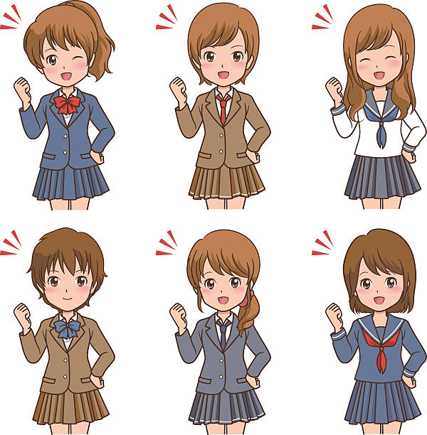 girl_pose the cute manga style girl short human hair women little girls stock illustrations