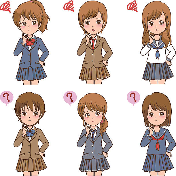 girl_pose the cute manga style girl short human hair women little girls stock illustrations
