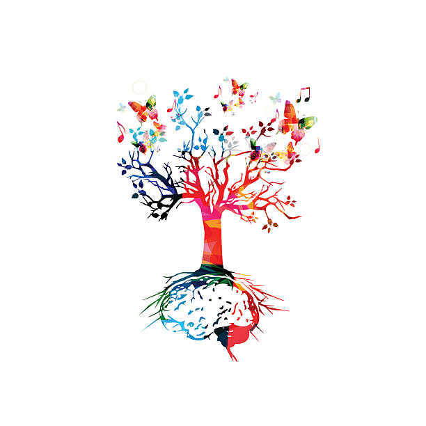 ilustraciones, imágenes clip art, dibujos animados e iconos de stock de árbol con raíces del cerebro, el concepto de tormenta de ideas - brain expertise symbol creativity