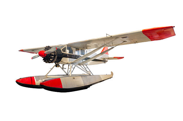 float plane - bellanca CH-300 pacemaker an aircraft with pontoons isolated on a white background with clipping path bush plane stock pictures, royalty-free photos & images