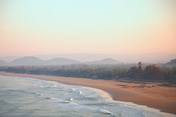 Beautiful morning landscape with the sea and mountains. Gokarna, India