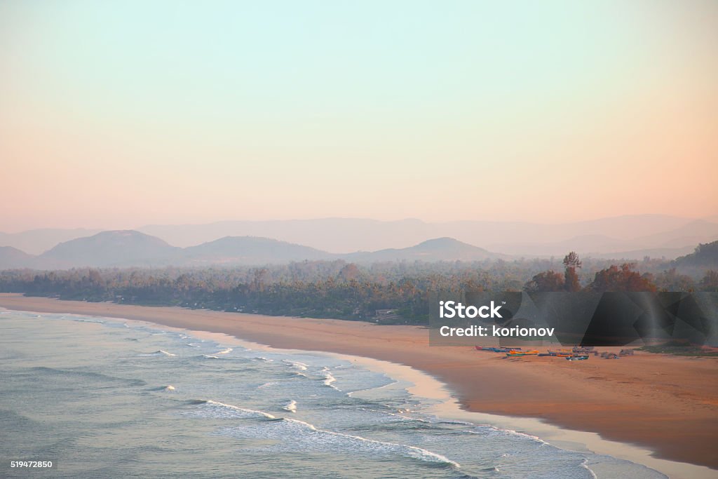 Beautiful morning seascape Beautiful morning landscape with the sea and mountains. Gokarna, India Beach Stock Photo