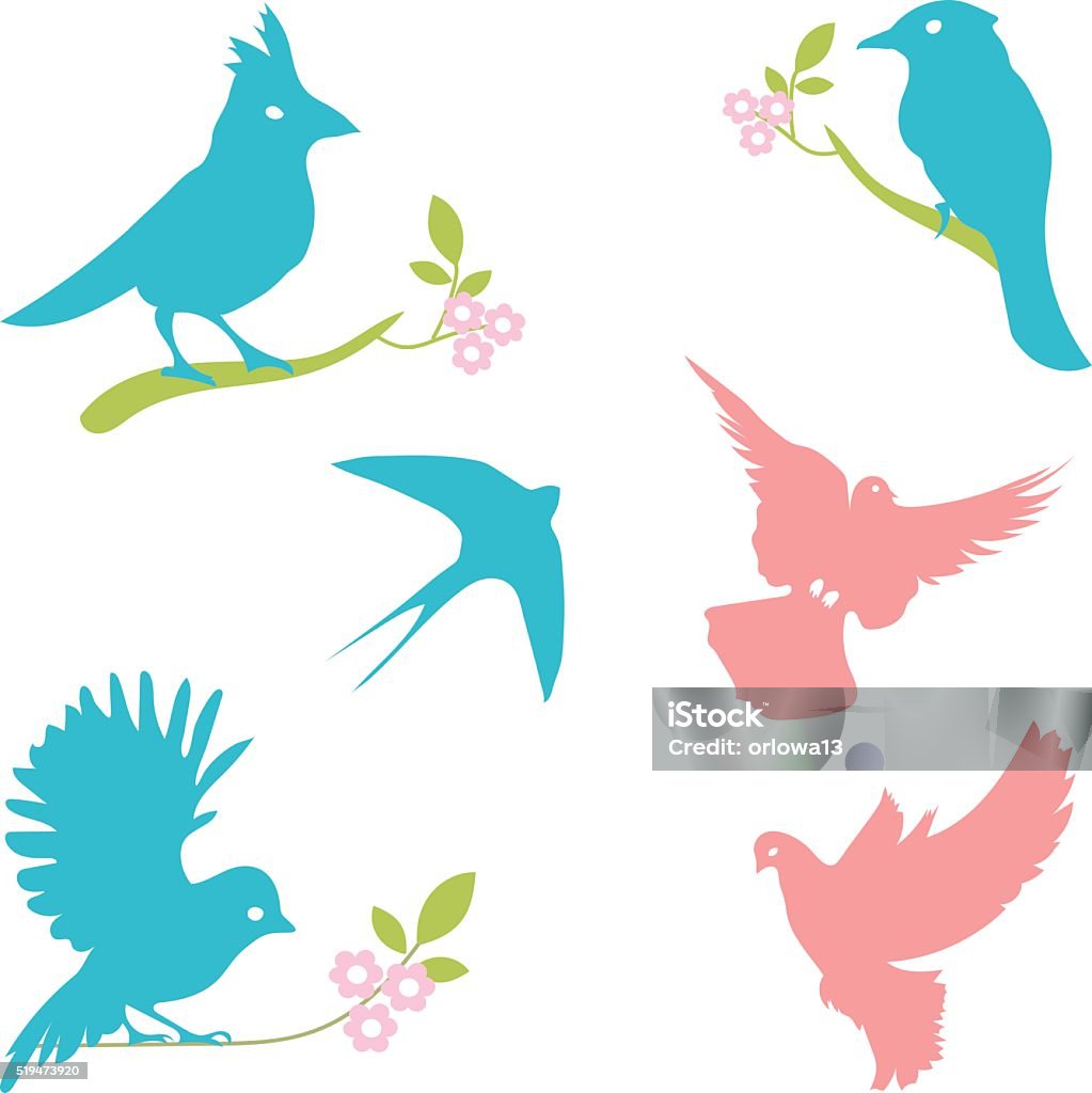 Vector Collection de silhouettes d'oiseaux, silhouettes de couleur. - clipart vectoriel de Alouette libre de droits