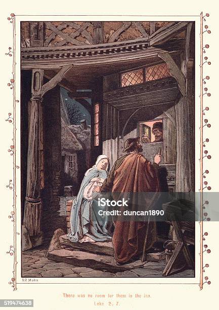 Mary And Joseph At The Inn Stock Illustration - Download Image Now - Virgin Mary, Joseph - Husband of Mary, Inn