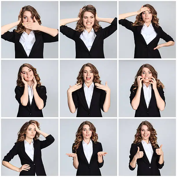 Photo of The  collage of young woman's portraites with  different emotions