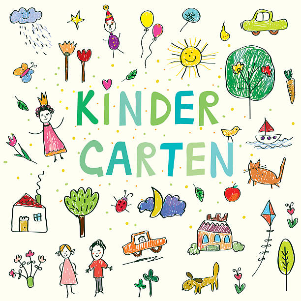 kindergarten banner with funny kids drawing - 幼稚園 幅插畫檔、美工圖案、卡通及圖標