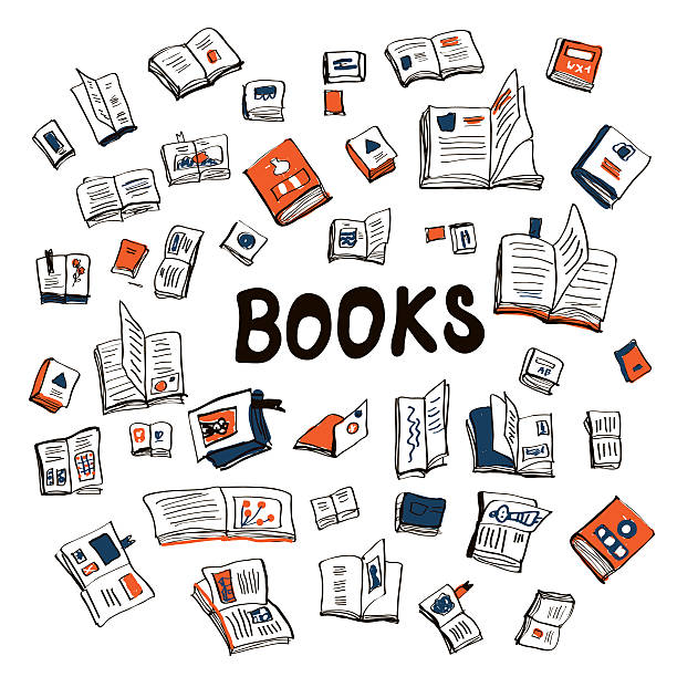 ilustrações, clipart, desenhos animados e ícones de muitos livros esboços de fundo-ilustração - pile of books illustrations