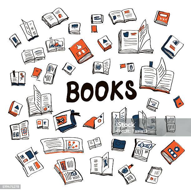 Many Books Sketchy Background Illustration Stock Illustration - Download Image Now - Book, Drawing - Activity, Magazine - Publication