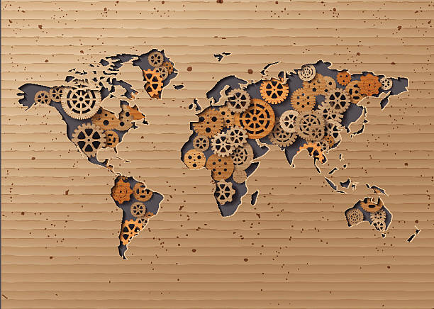 vector World map  Brown Cardboard vector World map  Brown Cardboard .paper cut style. dag stock illustrations