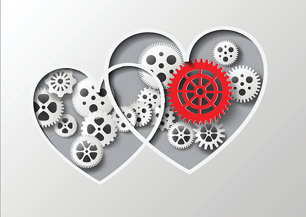 Vector illustration heart and gear. Vector illustration heart and gear.paper cut style. dag stock illustrations