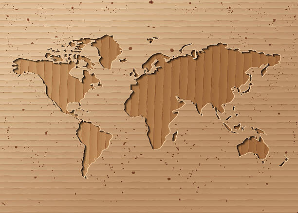 векторная карта мира-коричневый картон - papery stock illustrations