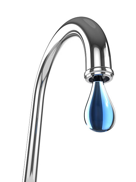 istock 3d Chrome water tap with drop of water 519475915