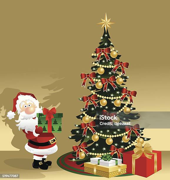 Santa And Christmas Tree Stock Illustration - Download Image Now - Christmas, Christmas Decoration, Christmas Lights