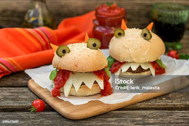 Burgers In The Shape Of Devil Stock Photo - Download Image Now - Beef, Bread, Bun - Bread