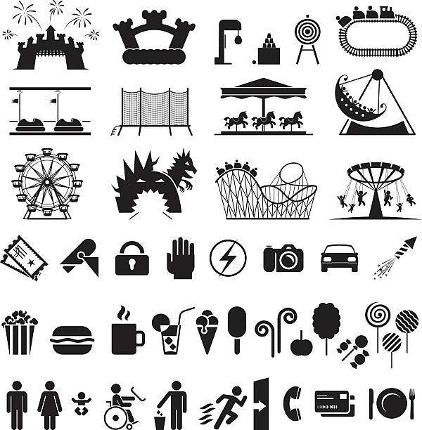 ilustraciones, imágenes clip art, dibujos animados e iconos de stock de amusement park icons. - super moon