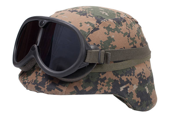 istock us marines kevlar helmet with camouflage cover and protective goggles 519486077