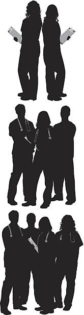 医者と患者のグループ - doctor silhouette healthcare and medicine patient点のイラスト素材／クリップアート素材／マンガ素材／アイコン素材