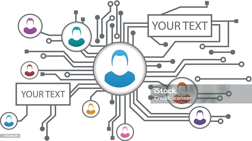 Circuito eléctrico con iconos de personas y con espacio de copia de texto - arte vectorial de Alambre libre de derechos