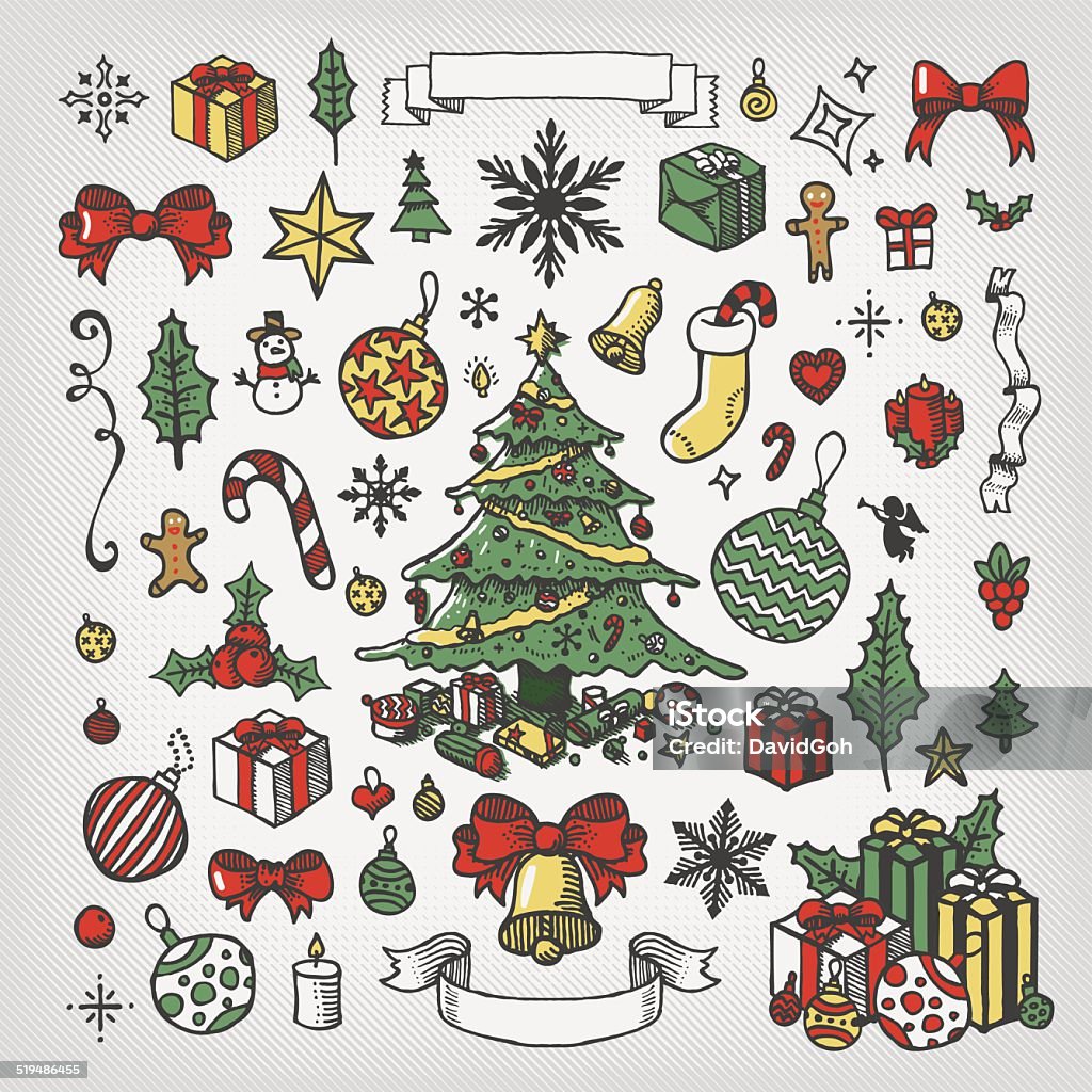 Dibujados a mano elementos de Navidad - arte vectorial de Adorno de navidad libre de derechos
