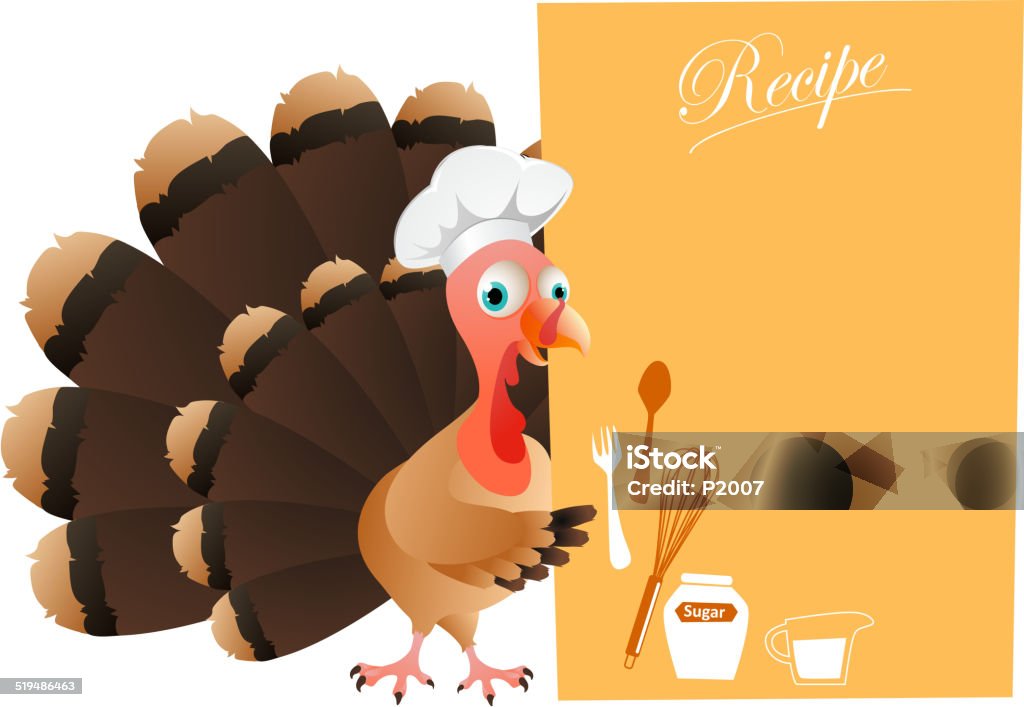 Turquía Chef con tarjeta de receta - arte vectorial de Día de Acción de Gracias libre de derechos