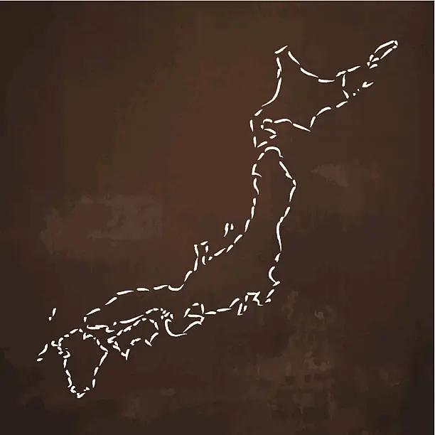 Vector illustration of Japan Map sketched on rusty metal background