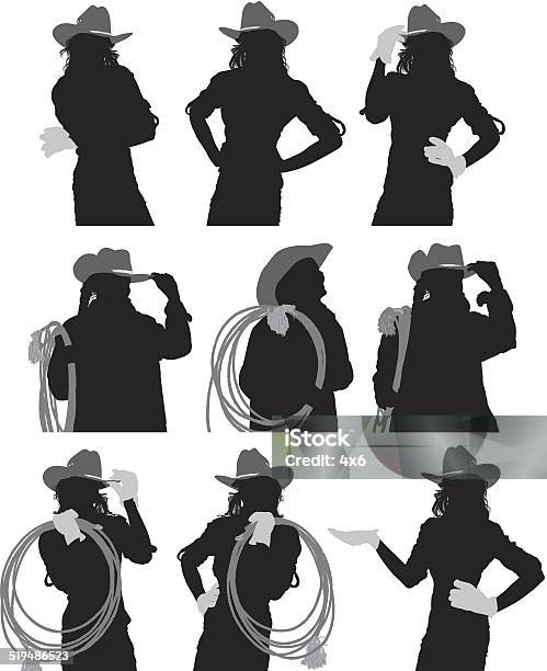 Cowgirl In Various Poses Stock Illustration - Download Image Now - Cowgirl, Adult, Arms Akimbo