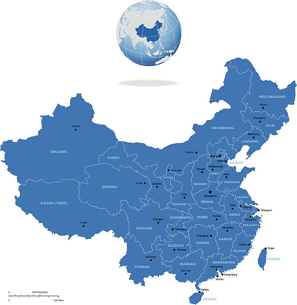 China Map Highly detailed vector map of China with regions, capital and big cities anhui province stock illustrations