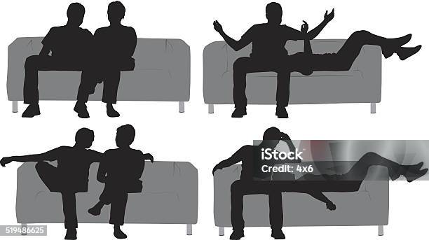 Couple Sitting On Sofa Stock Illustration - Download Image Now - Sofa, Sitting, In Silhouette