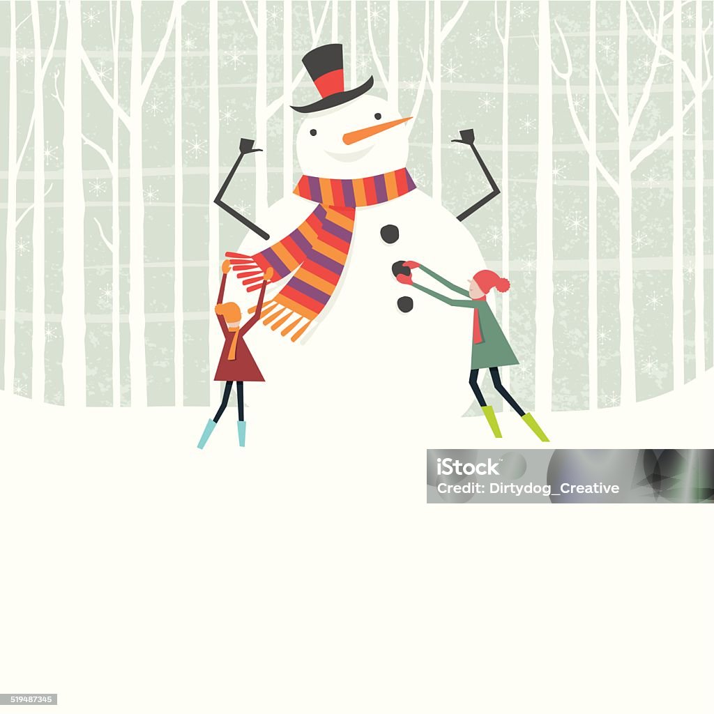 Divertirse haciendo un muñeco de nieve en el bosque - arte vectorial de Decorar libre de derechos