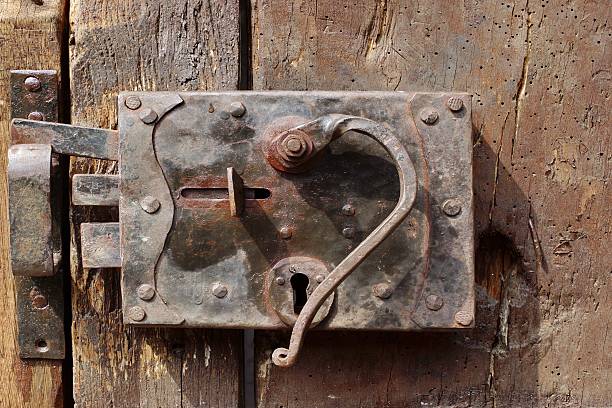 Old Door with Rust Lock and doorknob. Background and Texture for text or image