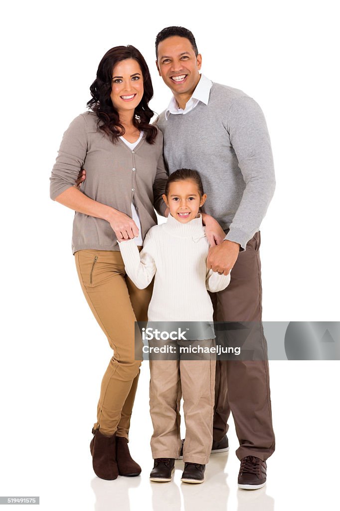 young family standing together portrait of happy young family standing together isolated on white Family Stock Photo