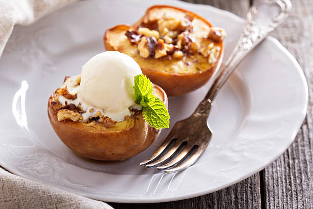 istock Baked peaches with ice cream 519491803