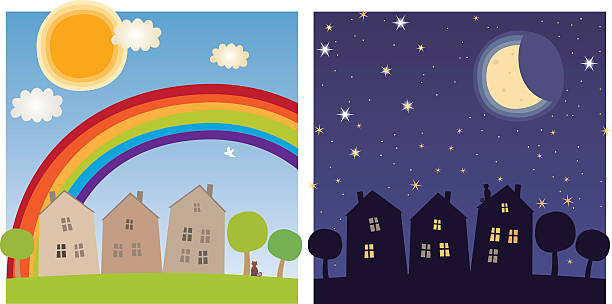 Day and night vector art illustration