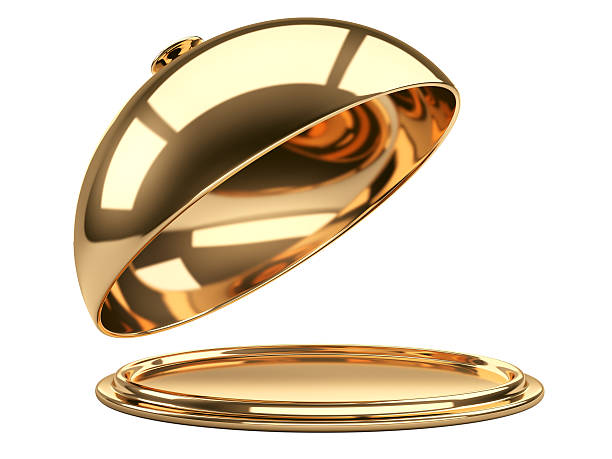 istock Gold restaurant cloche with open lid 519493055