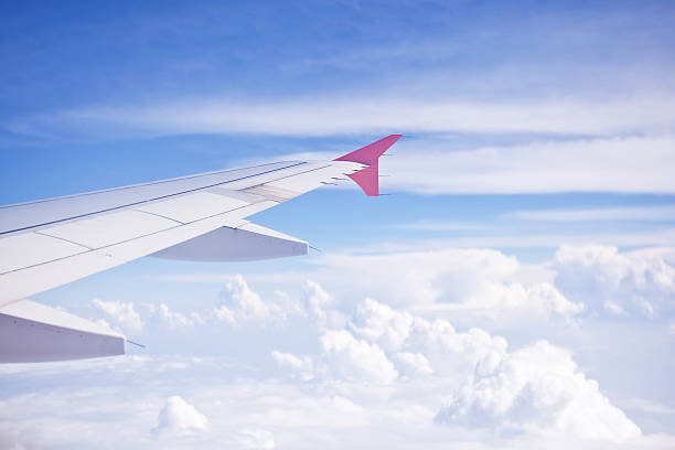 istock Wing aircraft against a background of blue sky and clouds 519493270